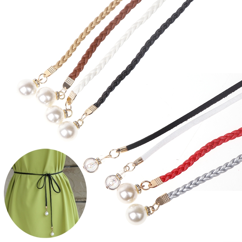 Women'S Jeans Accessories Chain - Retro PU Braided Pearl Belt Waist